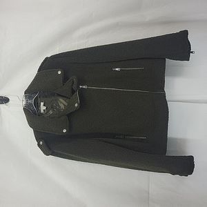 MAX STUDIO Olive Green Lightweight Faux Shearling Moto Jacket